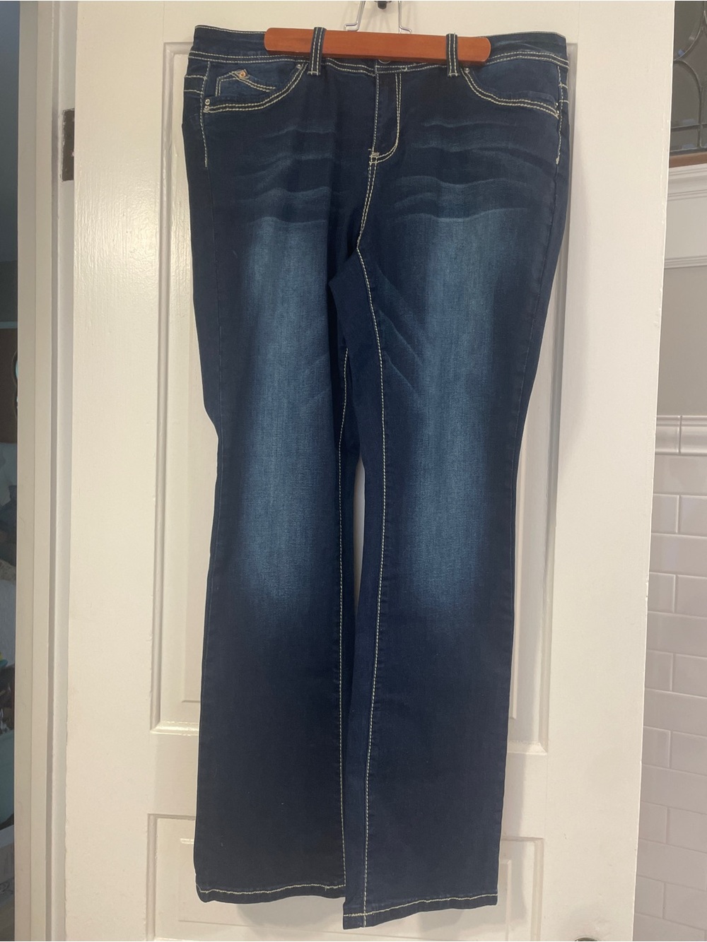 YMI Dark Blue Flare Jeans with Contrast Stitching